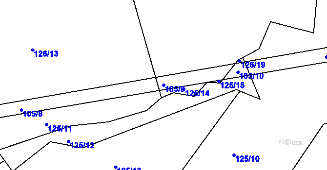 Parcela st. 105/9 v KÚ Hubojedy, Katastrální mapa