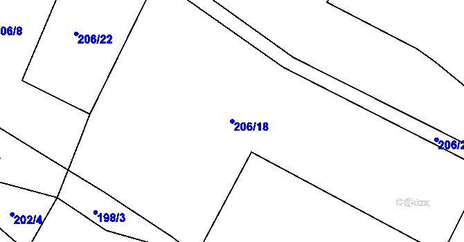 Parcela st. 206/18 v KÚ Hubojedy, Katastrální mapa