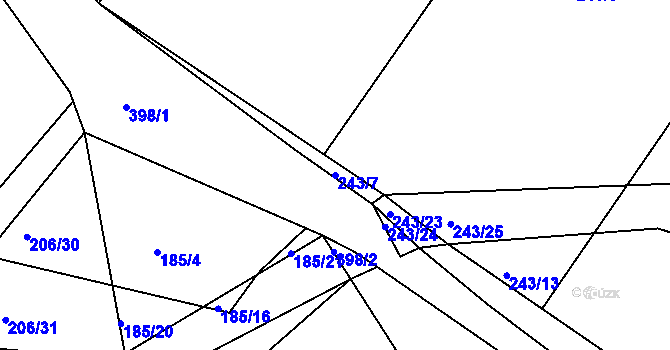 Parcela st. 243/7 v KÚ Hubojedy, Katastrální mapa