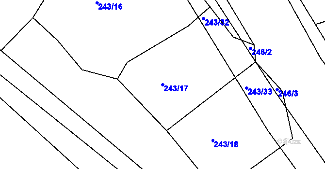 Parcela st. 243/17 v KÚ Hubojedy, Katastrální mapa