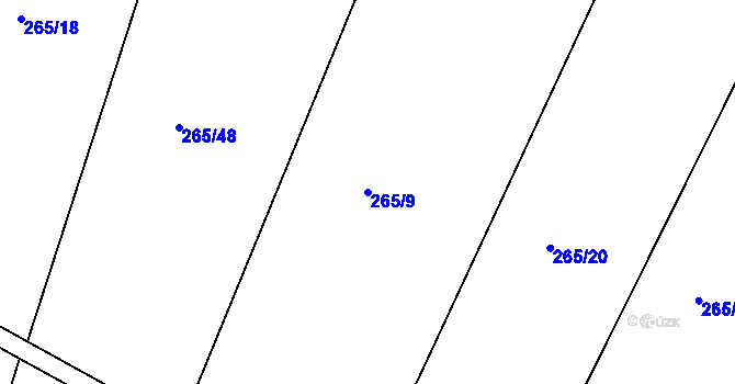 Parcela st. 265/9 v KÚ Hubojedy, Katastrální mapa