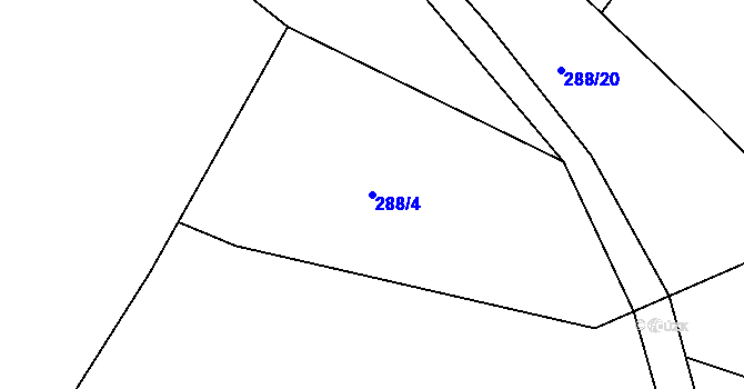 Parcela st. 288/4 v KÚ Hubojedy, Katastrální mapa