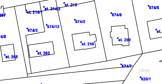 Parcela st. 216 v KÚ Mladějov v Čechách, Katastrální mapa