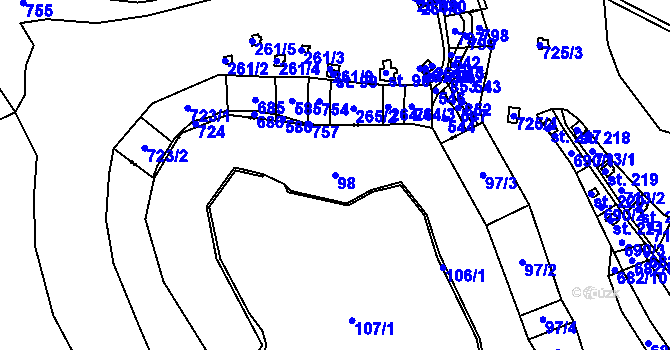 Parcela st. 98 v KÚ Mladějov v Čechách, Katastrální mapa