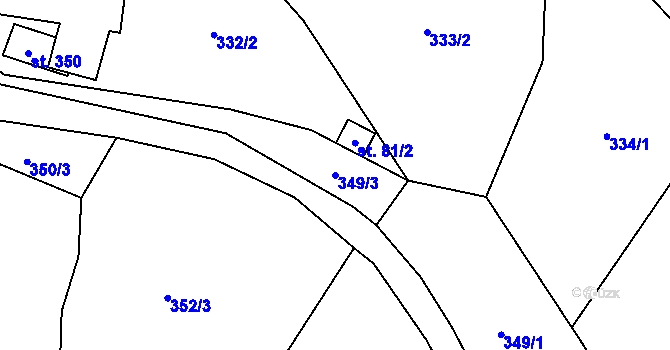 Parcela st. 349/3 v KÚ Mladějov v Čechách, Katastrální mapa