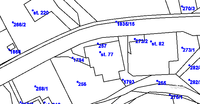 Parcela st. 77 v KÚ Mladějov na Moravě, Katastrální mapa