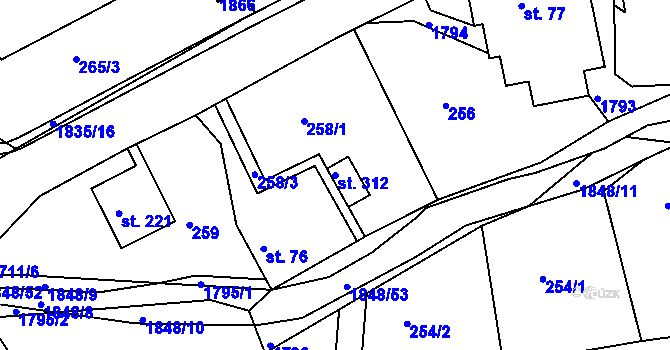 Parcela st. 312 v KÚ Mladějov na Moravě, Katastrální mapa