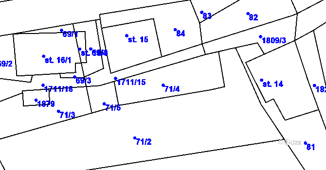 Parcela st. 71/4 v KÚ Mladějov na Moravě, Katastrální mapa