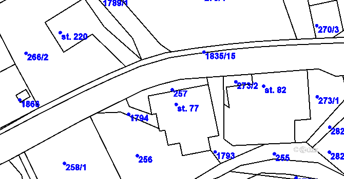 Parcela st. 257 v KÚ Mladějov na Moravě, Katastrální mapa