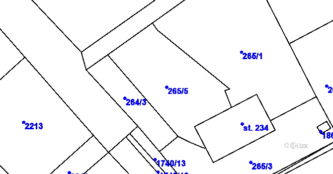 Parcela st. 265/5 v KÚ Mladějov na Moravě, Katastrální mapa