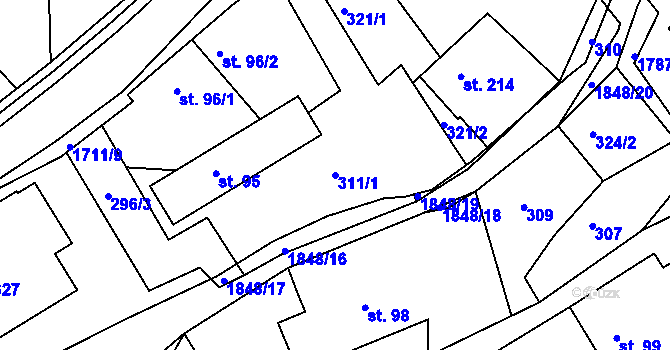 Parcela st. 311/1 v KÚ Mladějov na Moravě, Katastrální mapa