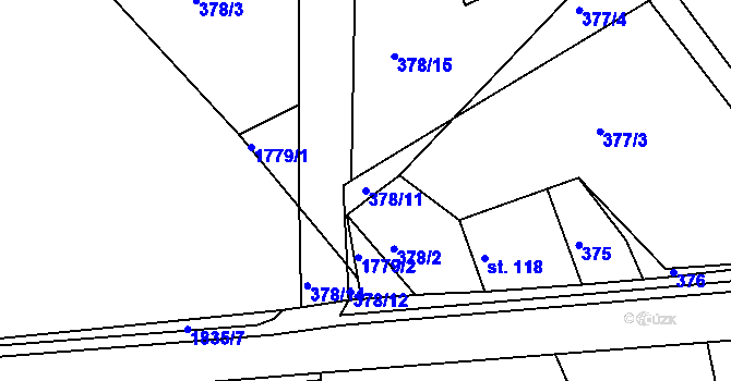 Parcela st. 378/11 v KÚ Mladějov na Moravě, Katastrální mapa