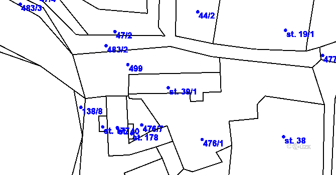 Parcela st. 39/1 v KÚ Mladějovice, Katastrální mapa