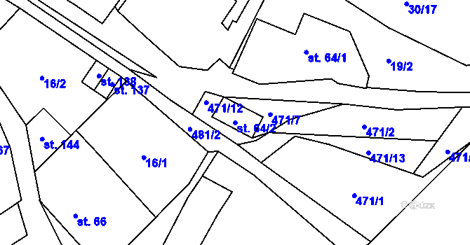 Parcela st. 64/2 v KÚ Mladějovice, Katastrální mapa