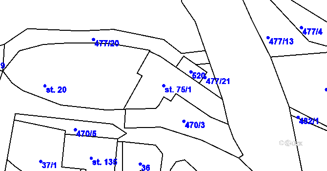 Parcela st. 75/1 v KÚ Mladějovice, Katastrální mapa