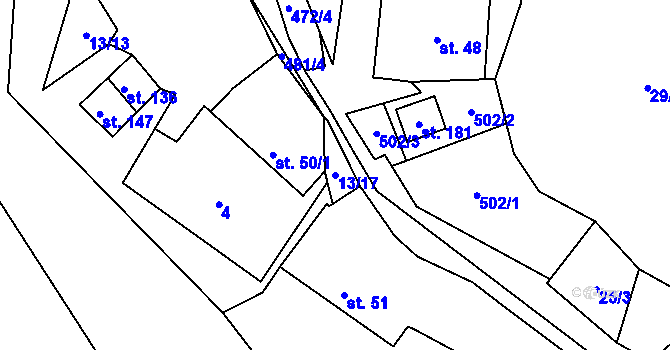 Parcela st. 13/17 v KÚ Mladějovice, Katastrální mapa