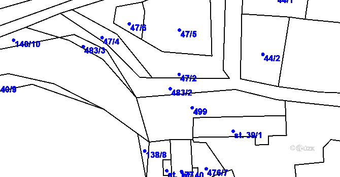 Parcela st. 483/2 v KÚ Mladějovice, Katastrální mapa