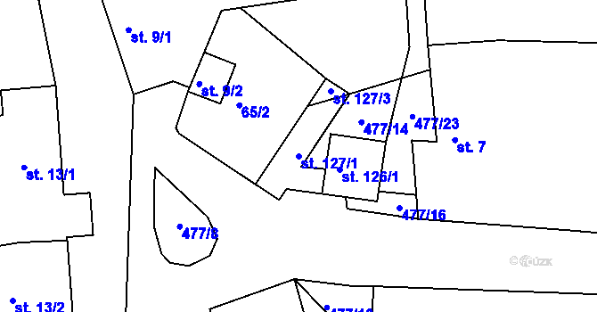 Parcela st. 127/1 v KÚ Mladějovice, Katastrální mapa