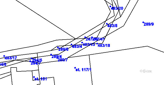 Parcela st. 483/13 v KÚ Mladějovice, Katastrální mapa