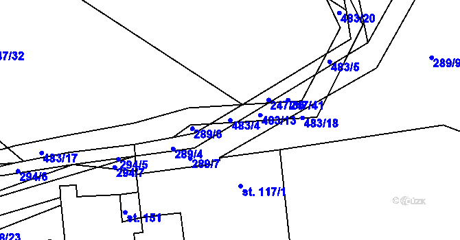 Parcela st. 483/4 v KÚ Mladějovice, Katastrální mapa
