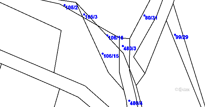 Parcela st. 106/15 v KÚ Mladějovice, Katastrální mapa