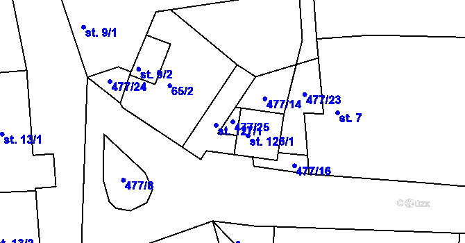 Parcela st. 477/25 v KÚ Mladějovice, Katastrální mapa