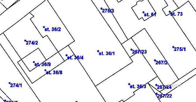 Parcela st. 36/1 v KÚ Komárov u Mladějovic, Katastrální mapa