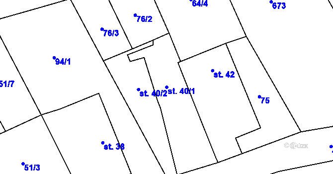 Parcela st. 40/1 v KÚ Komárov u Mladějovic, Katastrální mapa