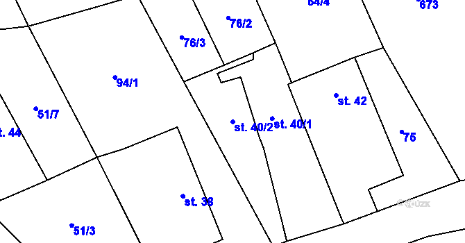 Parcela st. 40/2 v KÚ Komárov u Mladějovic, Katastrální mapa