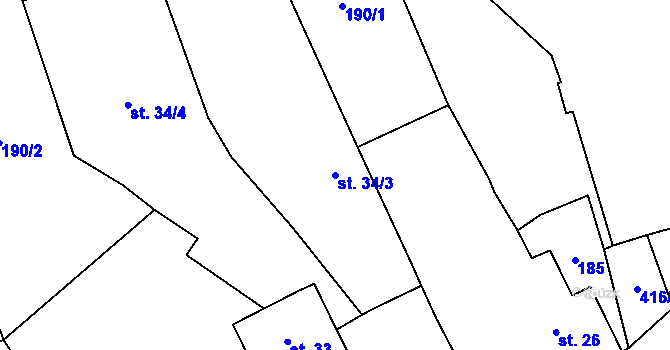 Parcela st. 34/3 v KÚ Komárov u Mladějovic, Katastrální mapa