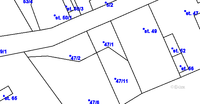 Parcela st. 47/3 v KÚ Komárov u Mladějovic, Katastrální mapa