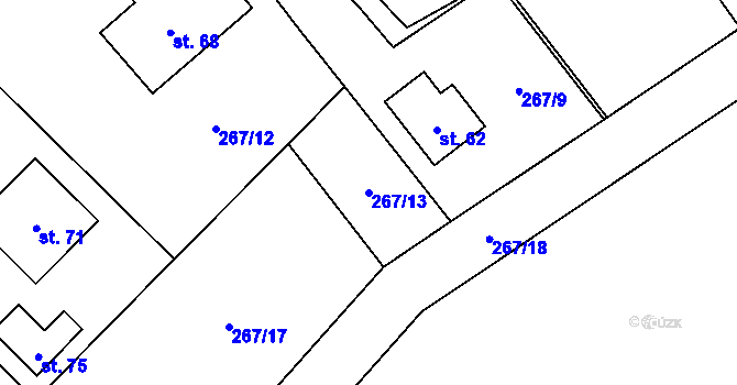 Parcela st. 267/13 v KÚ Komárov u Mladějovic, Katastrální mapa