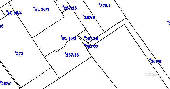 Parcela st. 267/22 v KÚ Komárov u Mladějovic, Katastrální mapa