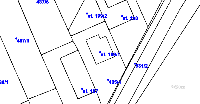 Parcela st. 199/1 v KÚ Mladějovice u Šternberka, Katastrální mapa