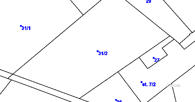 Parcela st. 31/2 v KÚ Mladějovice u Šternberka, Katastrální mapa