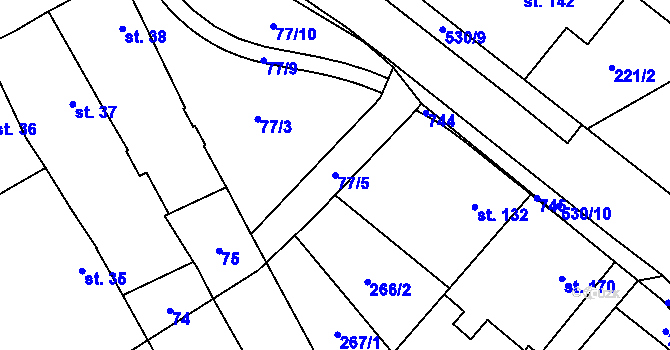 Parcela st. 77/5 v KÚ Mladějovice u Šternberka, Katastrální mapa