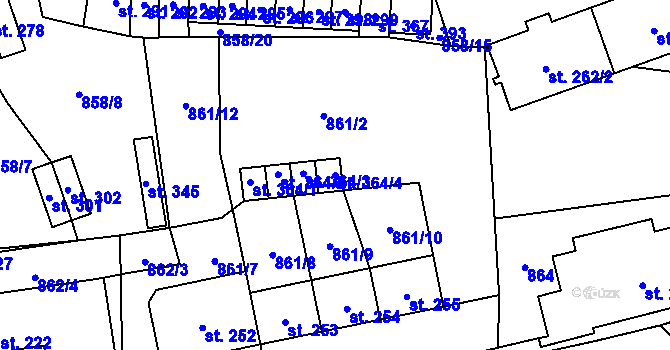Parcela st. 364/4 v KÚ Mladkov, Katastrální mapa