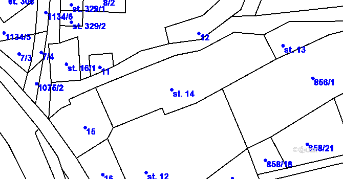 Parcela st. 14 v KÚ Mladkov, Katastrální mapa