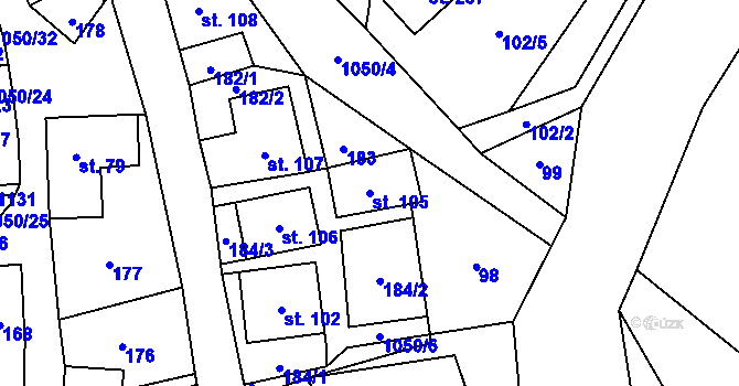 Parcela st. 105 v KÚ Mladkov, Katastrální mapa