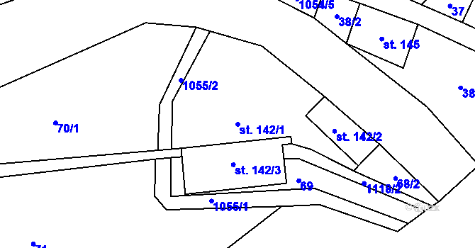 Parcela st. 142/1 v KÚ Mladkov, Katastrální mapa