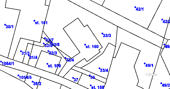 Parcela st. 160 v KÚ Mladkov, Katastrální mapa