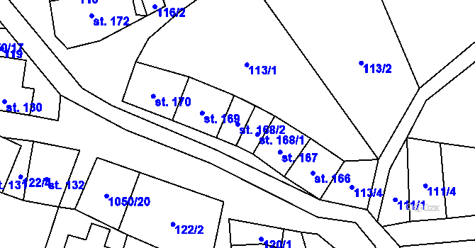 Parcela st. 168/2 v KÚ Mladkov, Katastrální mapa