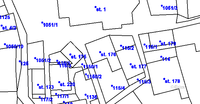 Parcela st. 176 v KÚ Mladkov, Katastrální mapa