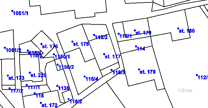 Parcela st. 177 v KÚ Mladkov, Katastrální mapa