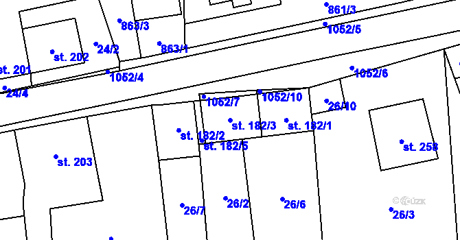Parcela st. 182/3 v KÚ Mladkov, Katastrální mapa