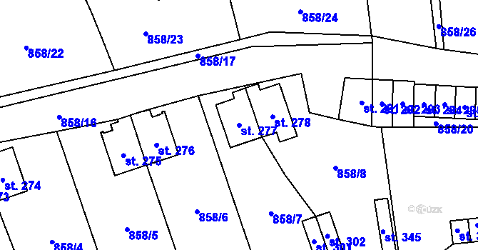 Parcela st. 277 v KÚ Mladkov, Katastrální mapa