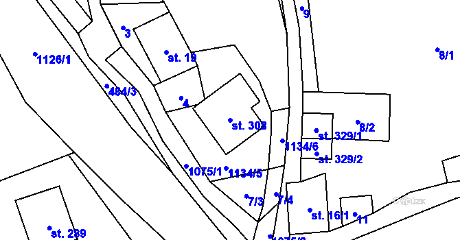 Parcela st. 308 v KÚ Mladkov, Katastrální mapa