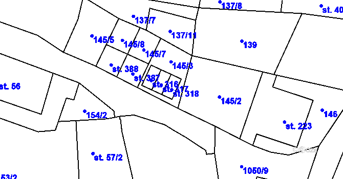 Parcela st. 318 v KÚ Mladkov, Katastrální mapa