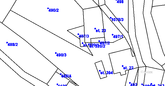Parcela st. 320/1 v KÚ Mladkov, Katastrální mapa