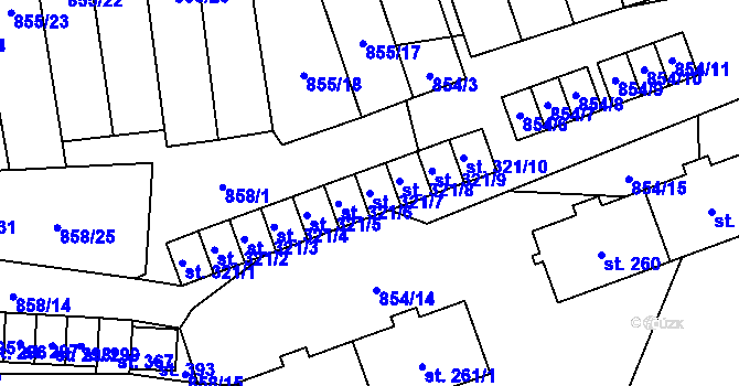 Parcela st. 321/7 v KÚ Mladkov, Katastrální mapa